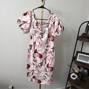 FEIMAN Red and Pink Floral Midi Dress